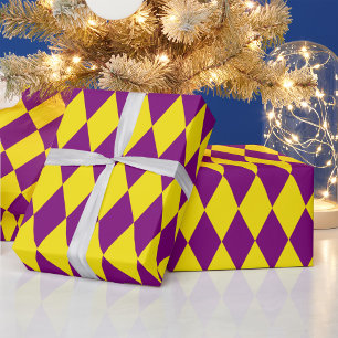 Paars en geel harlekijn geruit ontwerp cadeaupapier