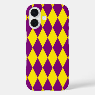 Paars en geel Harlekijn geruit ontwerp  iPhone 16 Hoesje