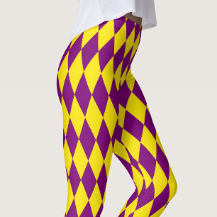 Paars en geel Harlekijn geruit ontwerp Leggings