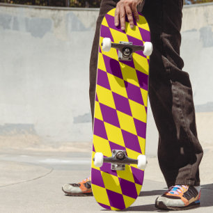 Paars en geel Harlekijn geruit ontwerp Persoonlijk Skateboard