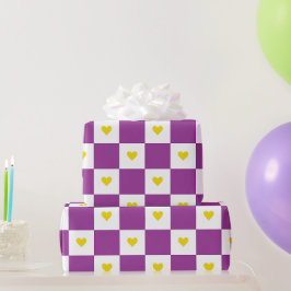Paars en Geel Hart Cadeaupapier