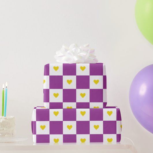 Paars en Geel Hart Cadeaupapier (Feestgeschenken)