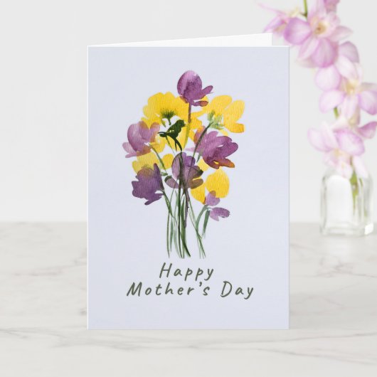 Paars en Geel Moederdag Boeket Kaart (Orchidee)