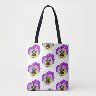 Paars en geel patroon van pansie tote bag