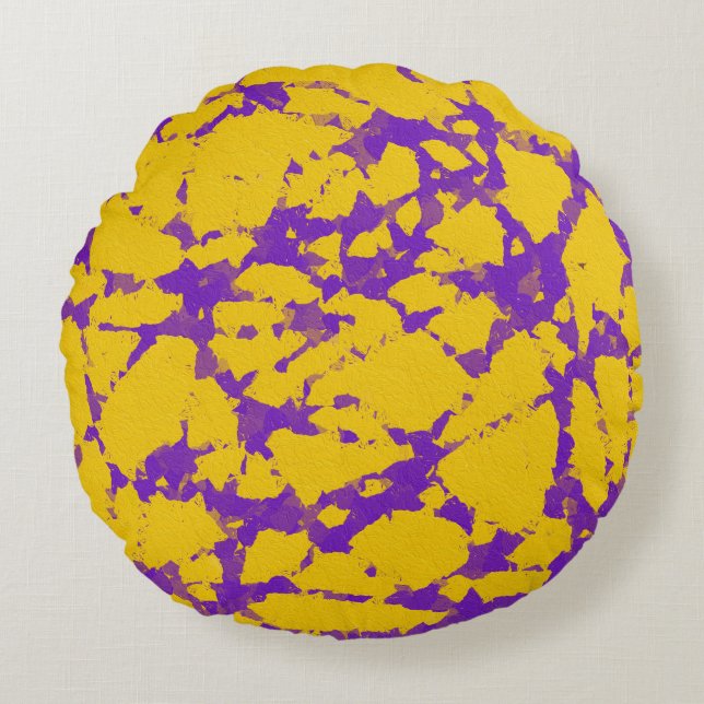 Paars en Geel Tie Dye Rond Kussen (Voorkant)