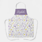 Paars en Geel Wildbloemmotief Aangepaste Naam Schort (Voorkant)