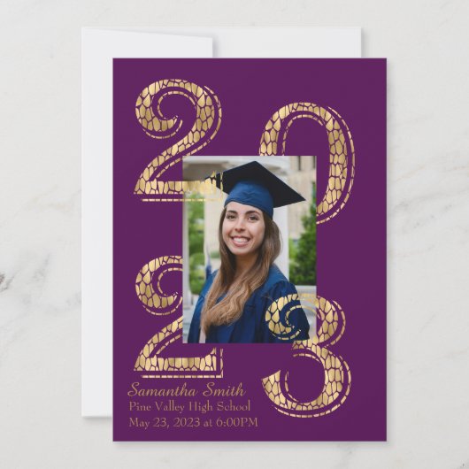 Paars en Gold 2023 Foto Afstuderen Kaart (Voorkant)