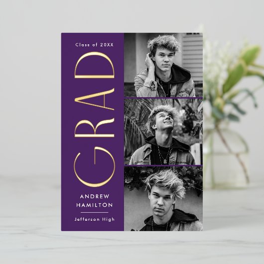 Paars en Gold 3 Aankondiging van het Afstuderen Fo (Staand Voorkant)
