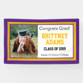 Paars en Gold Afstudeerder Eén foto Spandoek (Horizontaal)