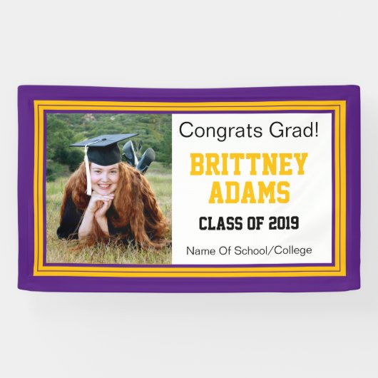 Paars en Gold Afstudeerder Eén foto Spandoek (Horizontaal)