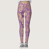 Paars en Gold Boho Mandala Pattern Yoga Leggings (Voorkant)