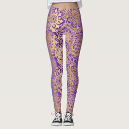 Paars en Gold Boho Mandala Pattern Yoga Leggings