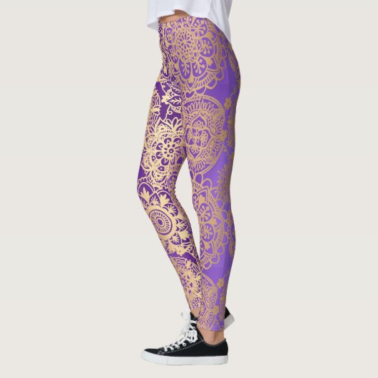 Paars en Gold Boho Mandala Pattern Yoga Leggings (Links)