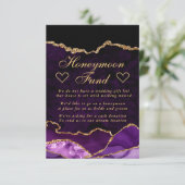 Paars en Gold Faux Glitter Agate Honeymoon Fund Informatiekaartje (Staand voorkant)