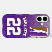 Paars en Gold Glitter Basketball Team Jersey Case-Mate iPhone Case (Achterkant (horizontaal))