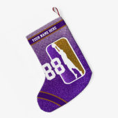 Paars en Gold Glitter Basketball Team Jersey Kleine Kerstsok (Achterkant (Hangend))