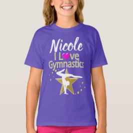 PAARS EN GOLD IK HOU VAN GYMNASTISCH ONTWERP T-SHIRT