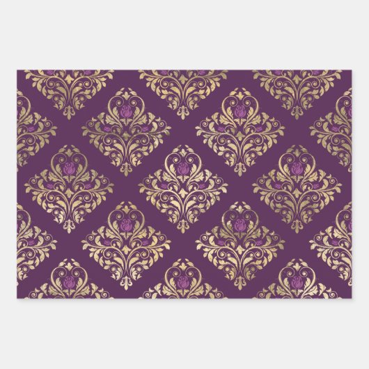 Paars en Gold Paris Inpakpapier Vel (Voorkant 2)