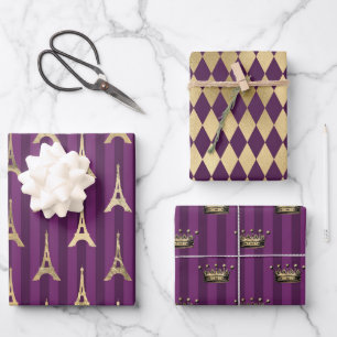 Paars en Gold Paris Inpakpapier Vel