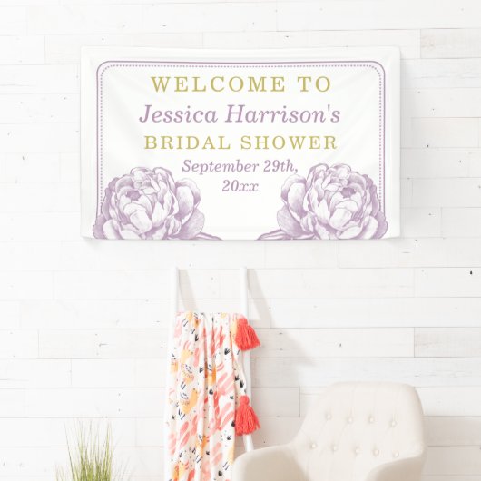 Paars en Gold Peony Floral Vrijgezellenfeest Spandoek (Insitu)