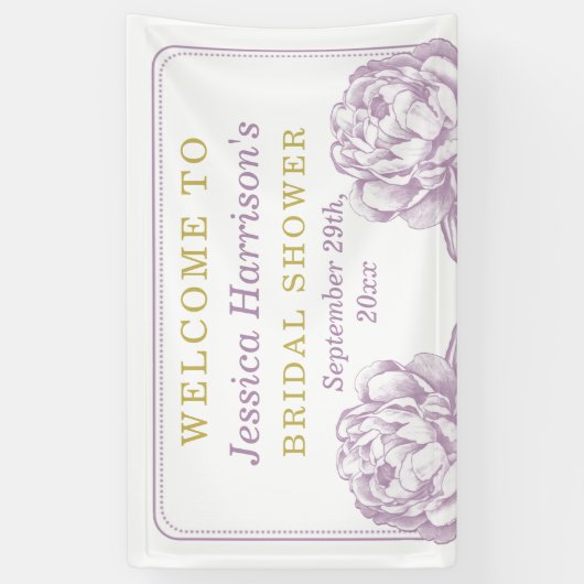 Paars en Gold  Peony Floral Vrijgezellenfeest Spandoek (Verticaal)