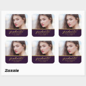 Paars en Gold Photo Afstuderen Afstuderen Vierkante Sticker (Vel)