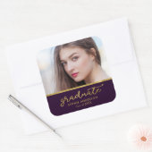 Paars en Gold Photo Afstuderen Afstuderen Vierkante Sticker (Envelop)