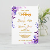 Paars en goud aanpasbaar lentetrouwfeest kaart (Staand voorkant)