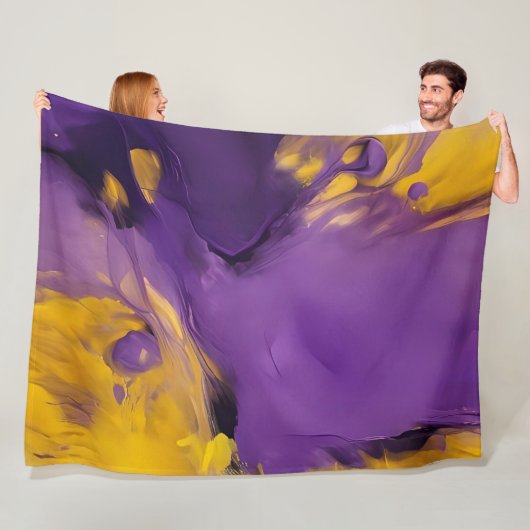Paars en goud abstract fleece deken (In situ)