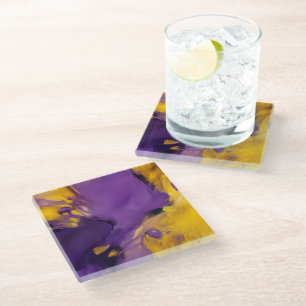 Paars en goud abstract glazen onderzetter