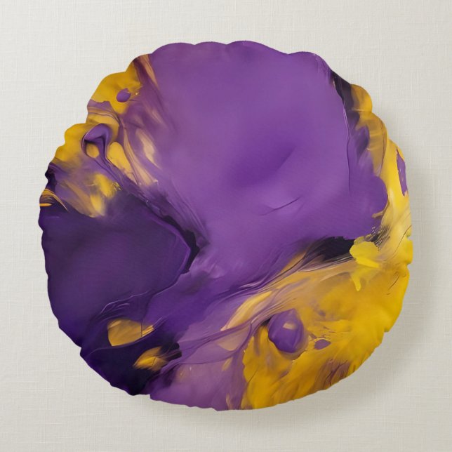 Paars en goud abstract rond kussen (Voorkant)