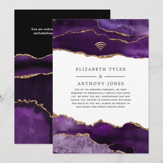 Paars en goud agaat gereduceerde trouwgastenlijst  aankondiging (Voorkant / Achterkant)