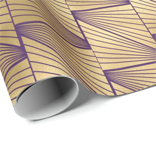 Paars en goud Art Deco patroon Cadeaupapier (Rol Hoek)