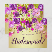 Paars en goud... ben je mijn bruidsmeisje Kaart. Kaart (Voorkant / Achterkant)