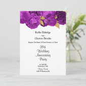 Paars en goud bloemig huwelijksjubileumfeest kaart (Staand voorkant)