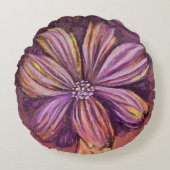Paars En Goud Bloemrijk Waterverf Levendig Stout Rond Kussen (Voorkant)