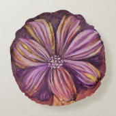 Paars En Goud Bloemrijk Waterverf Levendig Stout Rond Kussen (Achterkant)