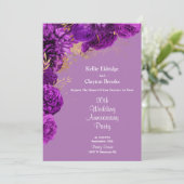 Paars en goud bloemstuk bruiloft jubileumfeest kaart (Staand voorkant)