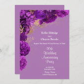 Paars en goud bloemstuk bruiloft jubileumfeest kaart (Voorkant / Achterkant)