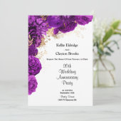 Paars en goud bloemstuk bruiloft jubileumfeest kaart (Staand voorkant)