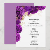 Paars en goud bloemstuk bruiloft jubileumfeest kaart (Voorkant / Achterkant)