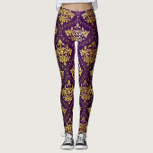 Paars en goud damast leggings (Voorkant)