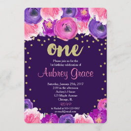 paars en goud eerste verjaardag uitnodiging