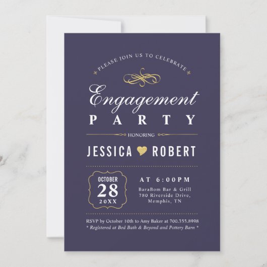 Paars en goud | Elegant Engagement Party Kaart (Voorkant)