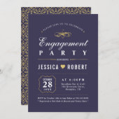 Paars en goud | Elegant Engagement Party Kaart (Voorkant / Achterkant)