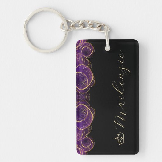 Paars en Goud Elegant Script Persoonlijk Sleutelhanger (Voorkant)