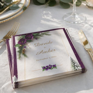 Paars en Goud Elegante Winter W huwelijks cocktail Servet