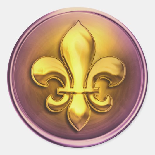 Paars en goud en Fleur de Lis Embossed Kijk Ronde Sticker (Voorkant)