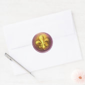 Paars en goud en Fleur de Lis Embossed Kijk Ronde Sticker (Envelop)