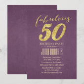 Paars en goud - Fabulous 50 zaterdag Kaart (Voorkant / Achterkant)